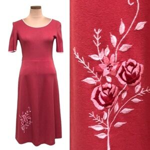 Vintage Midi Sweaterdress Sweater Dress Size Small Pink Floral Embroidery